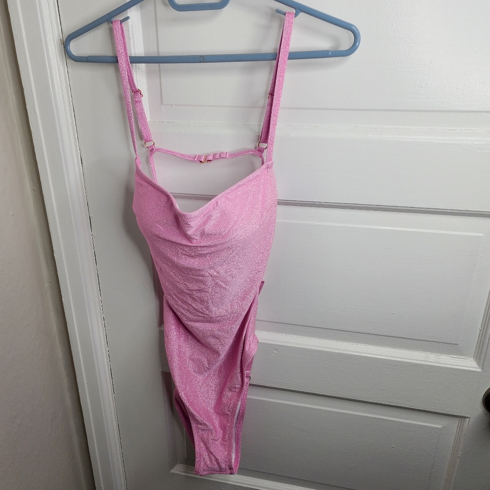 Victoria's Secret Swimsuit One Piece Pink Metallic Large NWOT